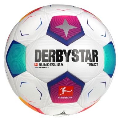 Derbystar Piłka Nożna Bundesliga Brilliant Replica v23 (Sezon 2023/2024) biały/kolorowy